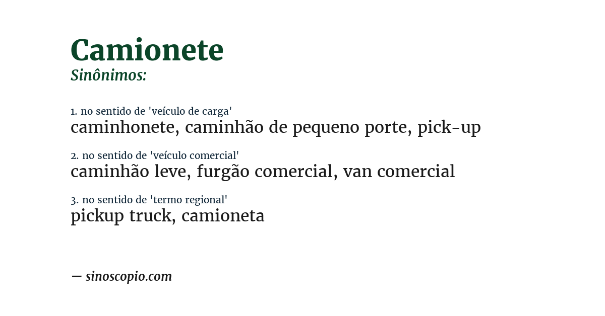 Sinônimo de camionete