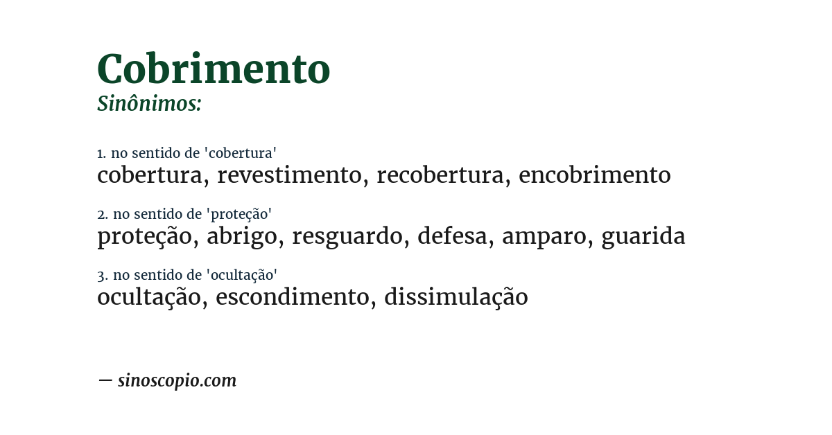 Sinônimo de cobrimento