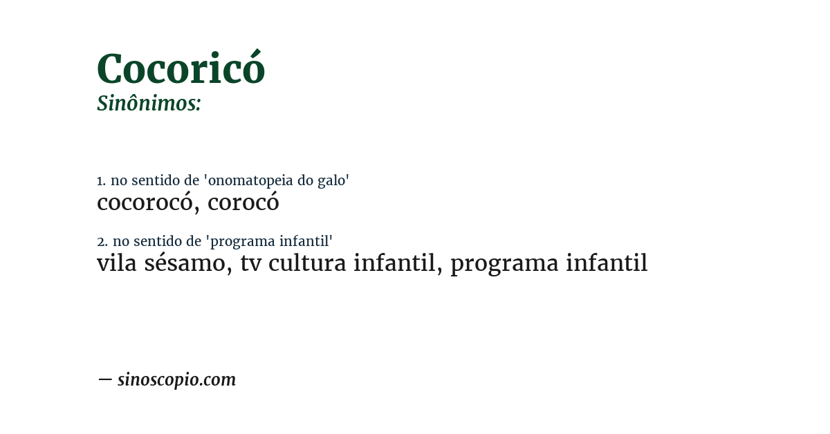 Sinônimo de cocoricó
