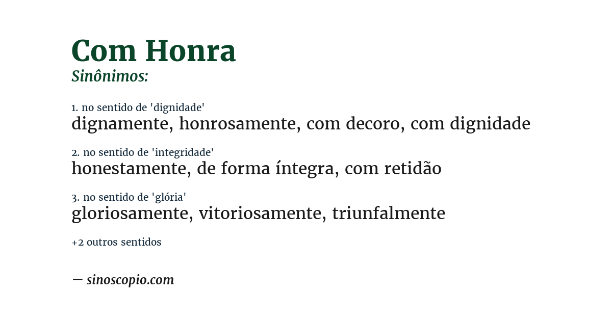 Sinônimo de com honra