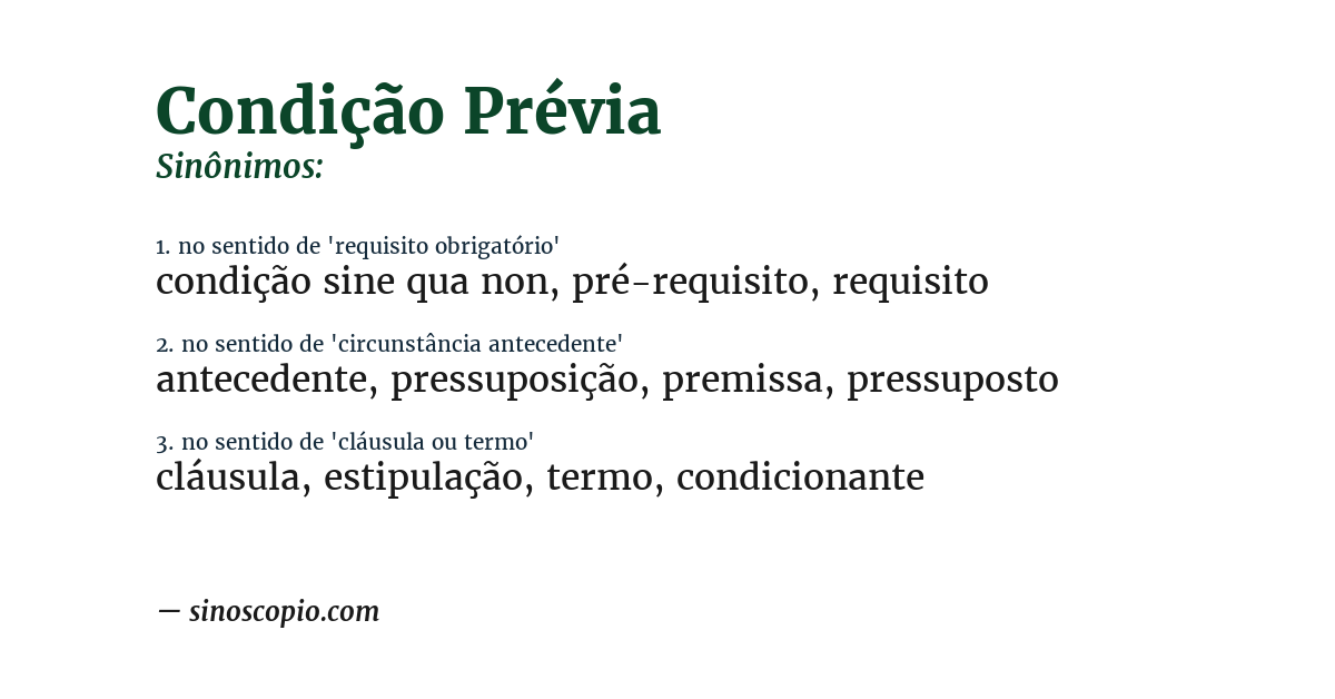 Sinônimo de condição prévia