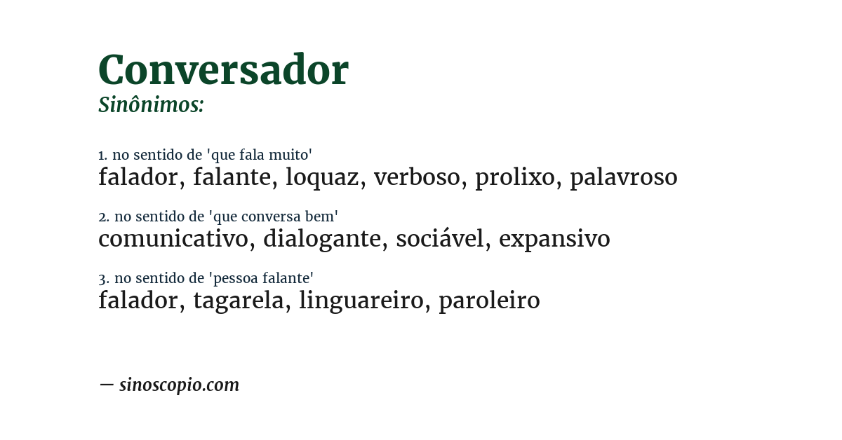 Sinônimo de conversador