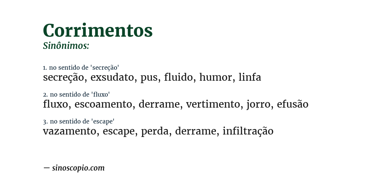 Sinônimo de corrimentos