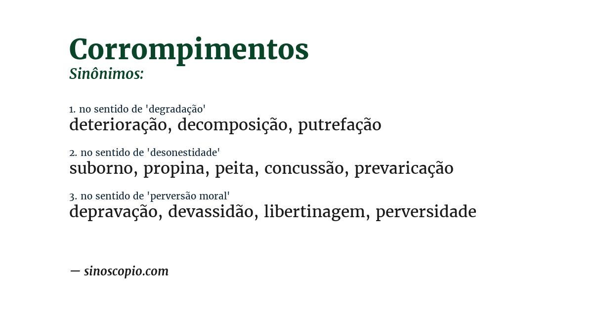 Sinônimo de corrompimentos