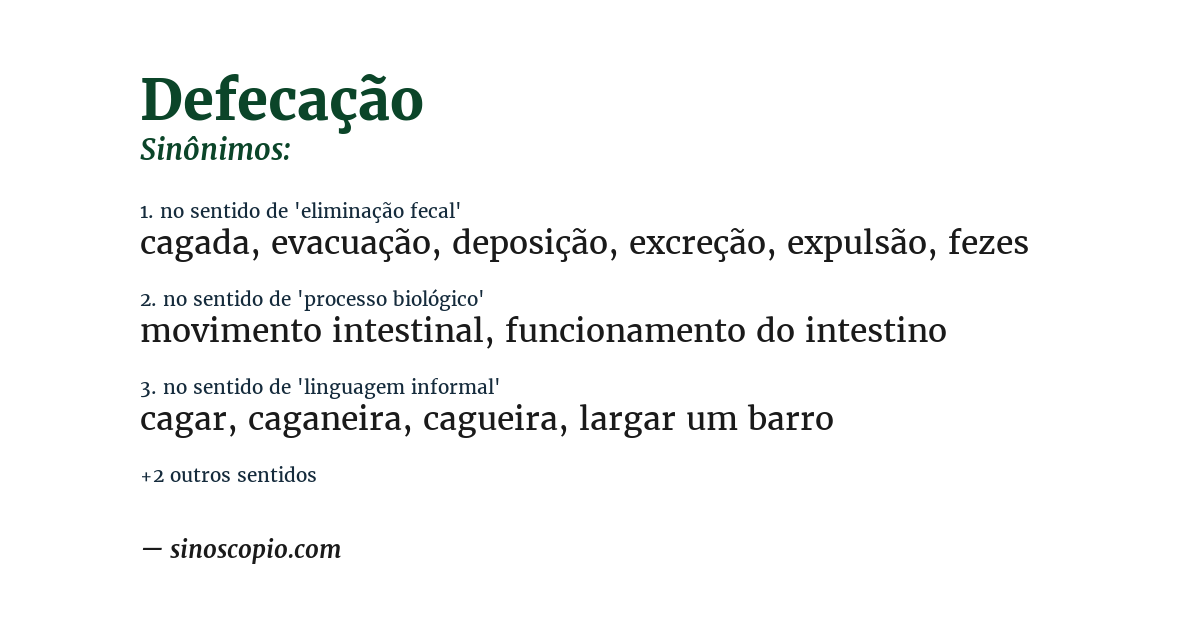Sinônimo de defecação