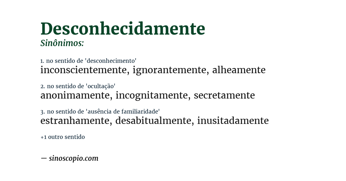 Sinônimo de desconhecidamente