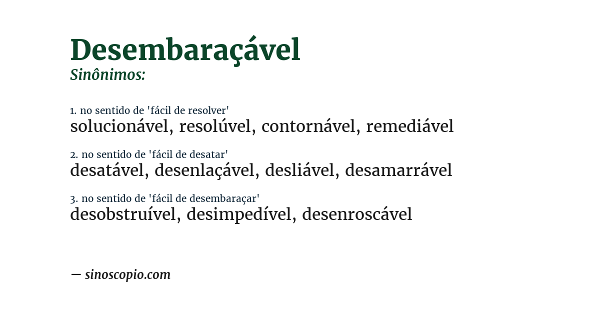 Sinônimo de desembaraçável