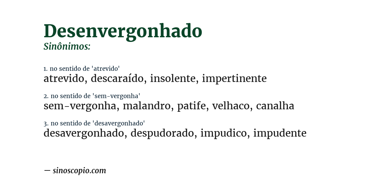 Sinônimo de desenvergonhado
