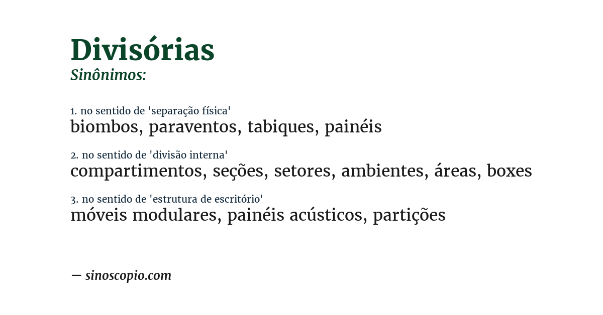 Sinônimo de divisórias