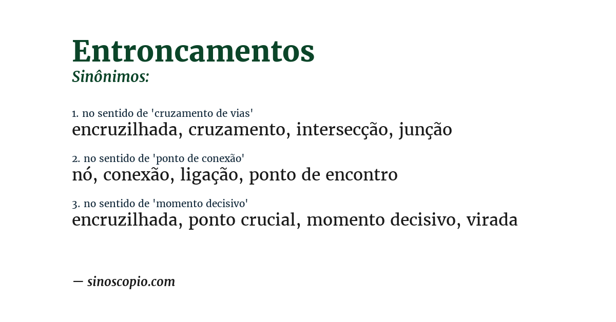 Sinônimo de entroncamentos