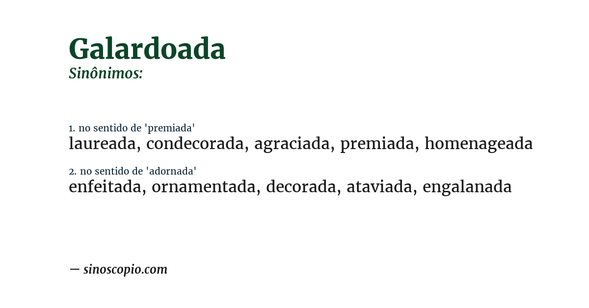 Sinônimo de galardoada