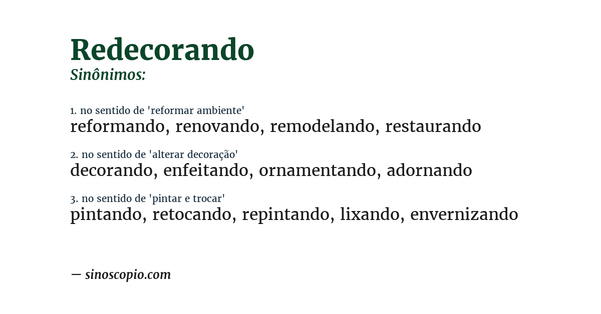 Sinônimo de redecorando