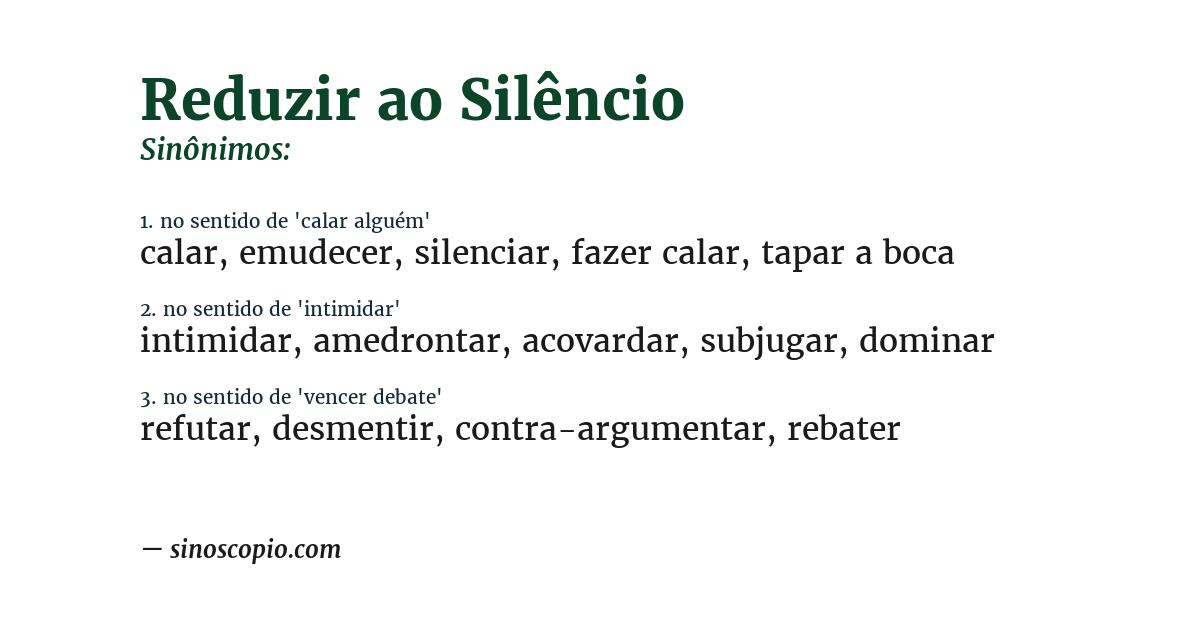 Sinônimo de reduzir ao silêncio