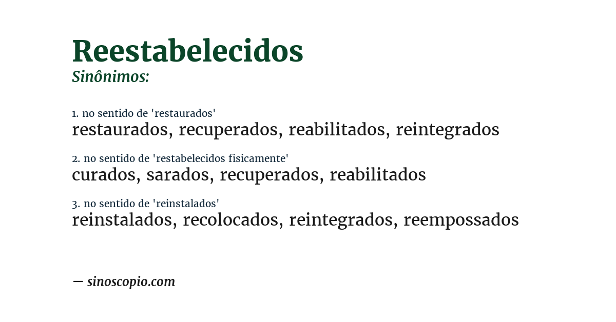 Sinônimo de reestabelecidos