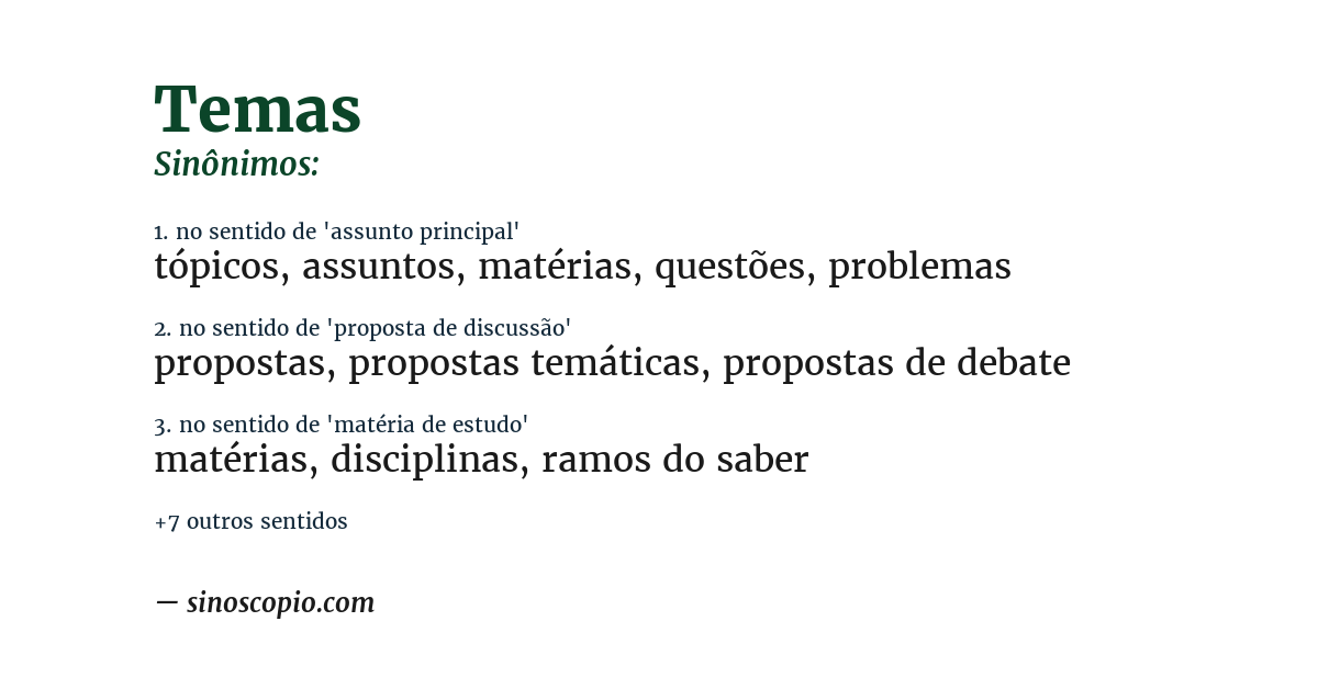 Sinônimo de temas