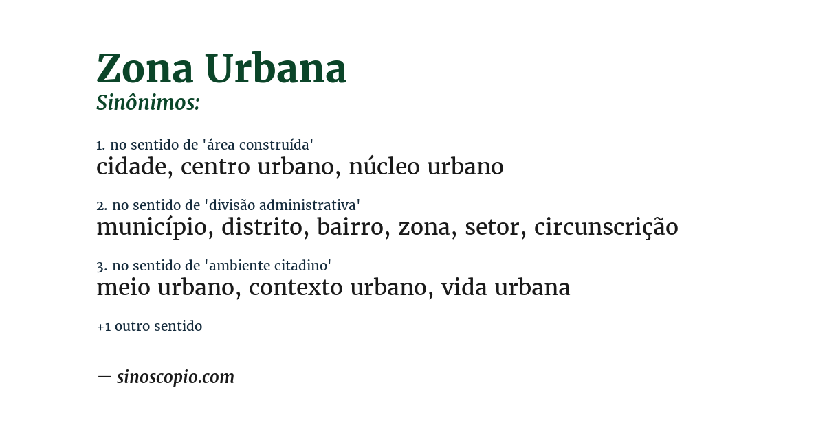 Sinônimo de zona urbana