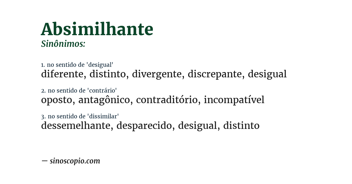Sinônimo de absimilhante
