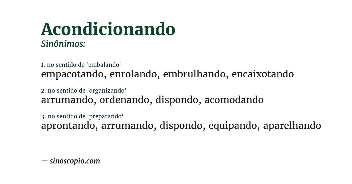 Sinônimo de acondicionando
