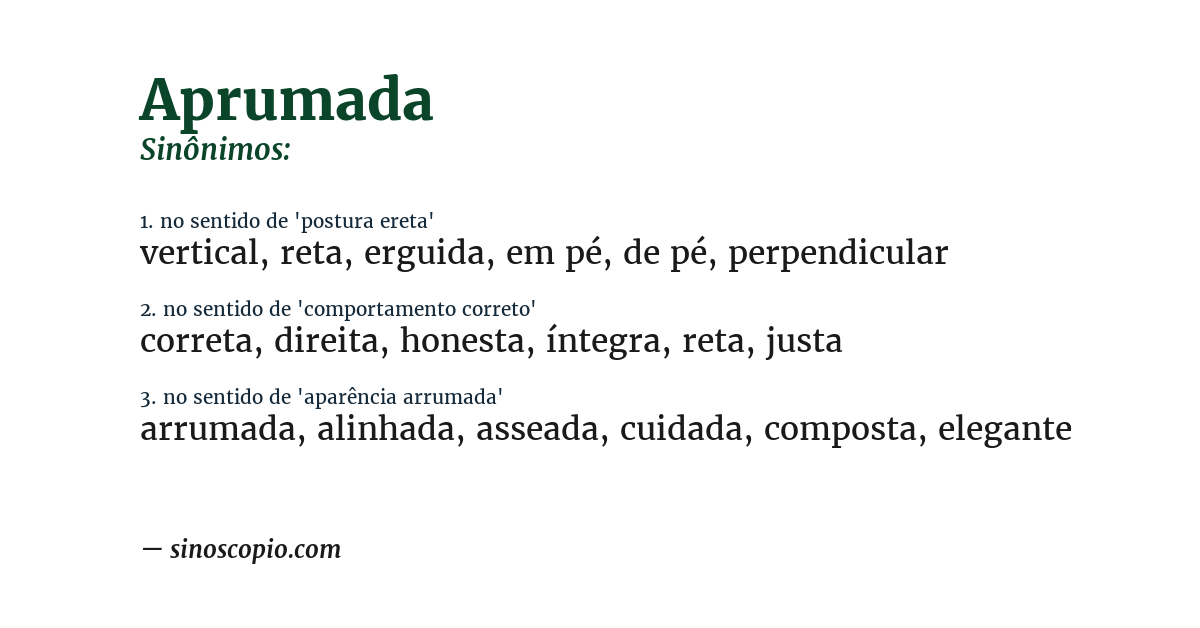 Sinônimo de aprumada