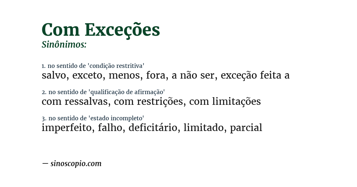 Sinônimo de com exceções