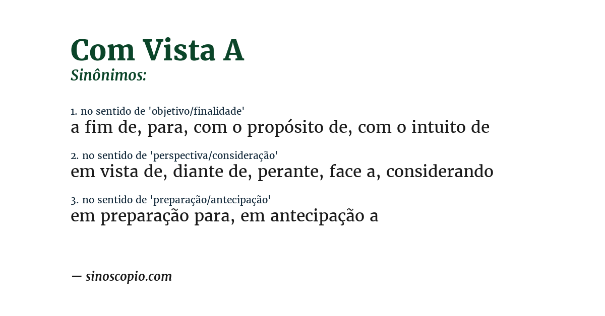 Sinônimo de com vista a