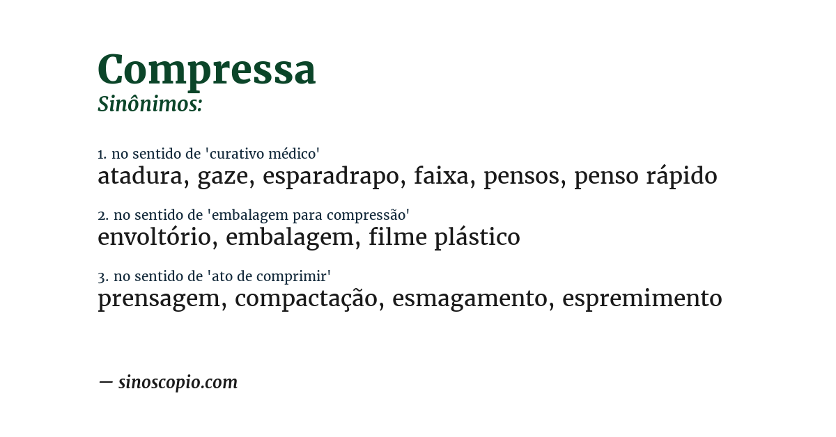 Sinônimo de compressa