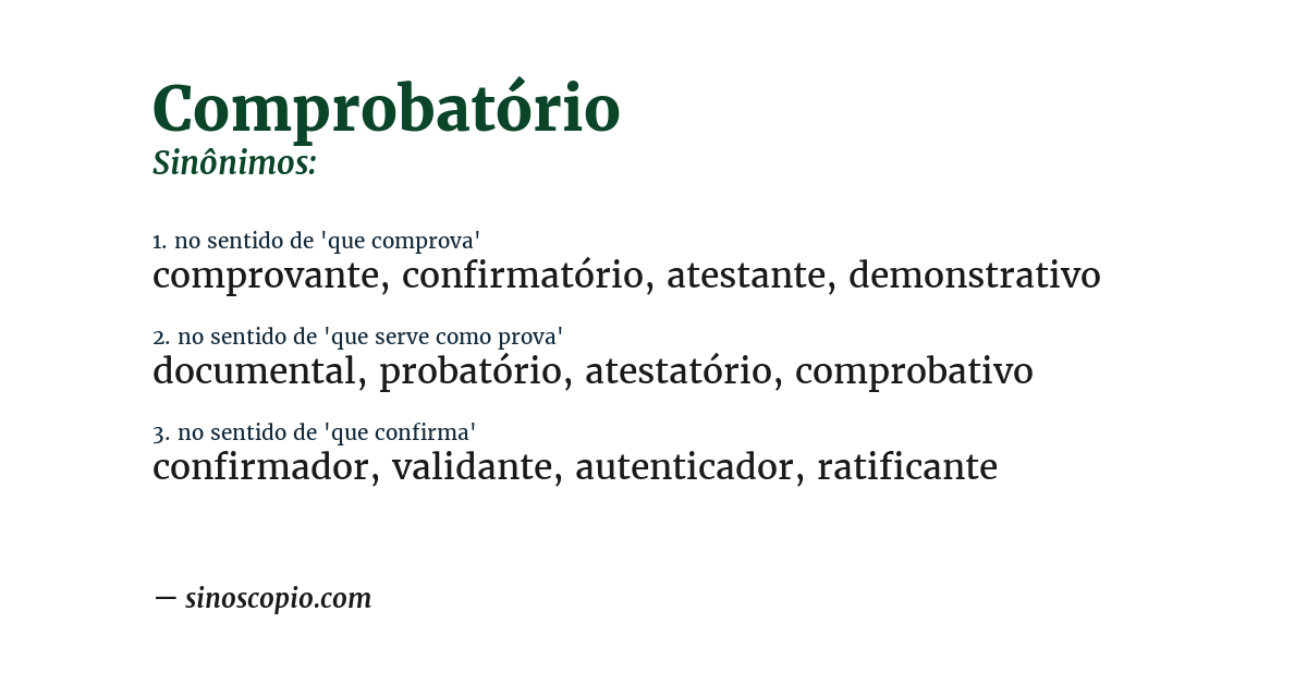 Sinônimo de comprobatório