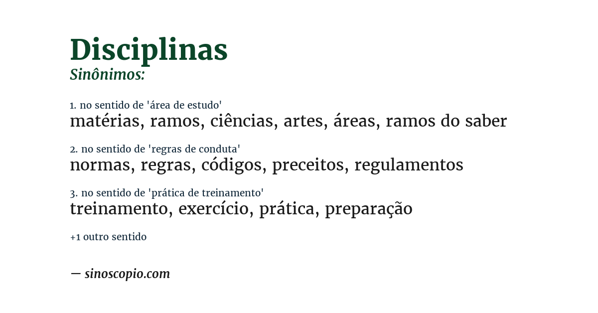 Sinônimo de disciplinas
