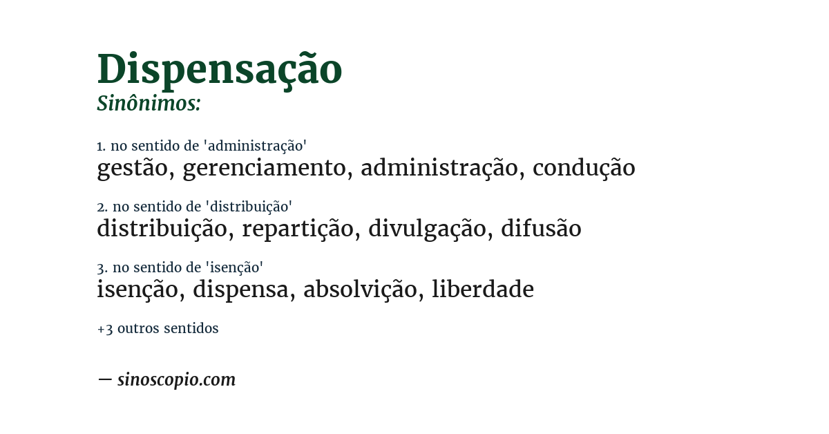 Sinônimo de dispensação
