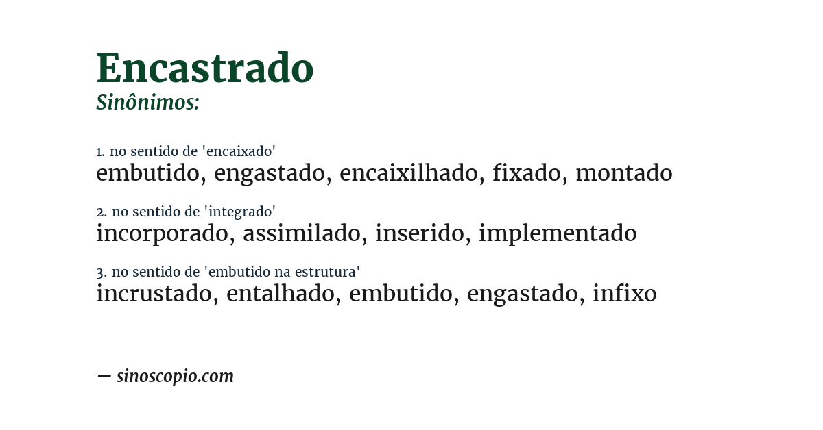 Sinônimo de encastrado