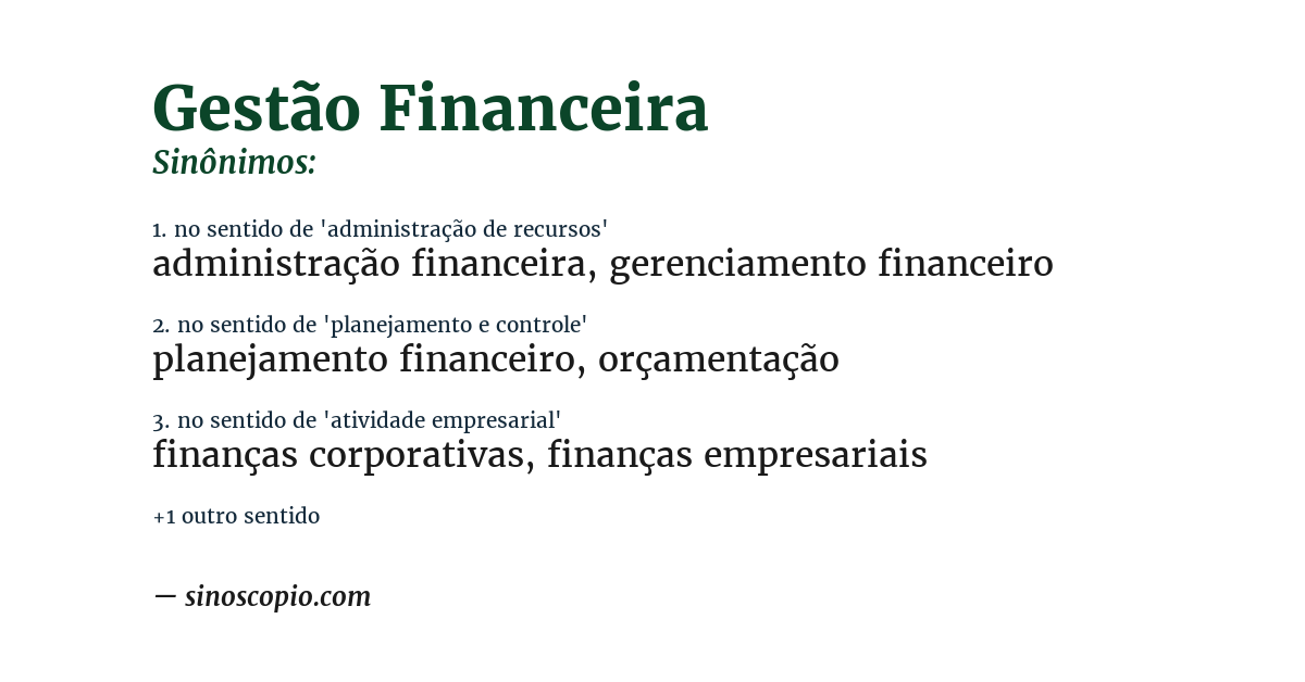 Sinônimo de gestão financeira