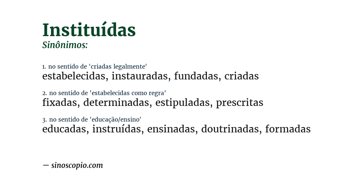 Sinônimo de instituídas