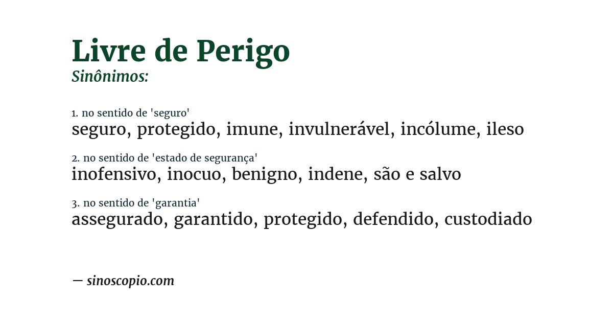 Sinônimo de livre de perigo