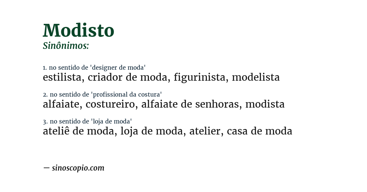 Sinônimo de modisto