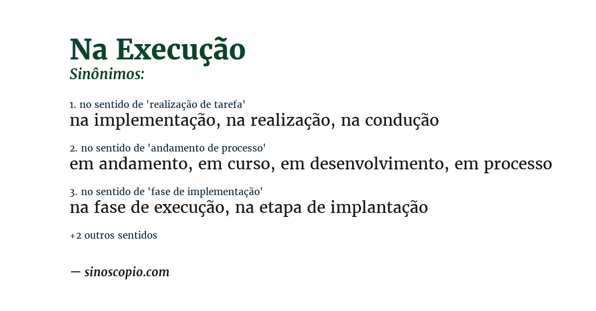 Sinônimo de na execução