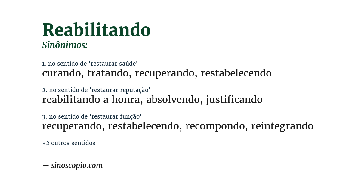 Sinônimo de reabilitando