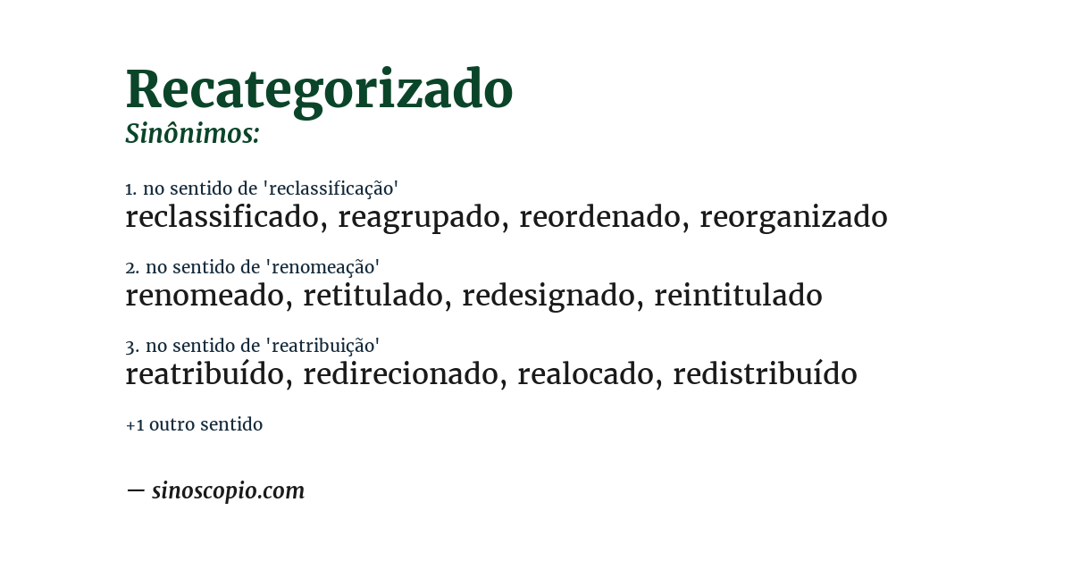 Sinônimo de recategorizado
