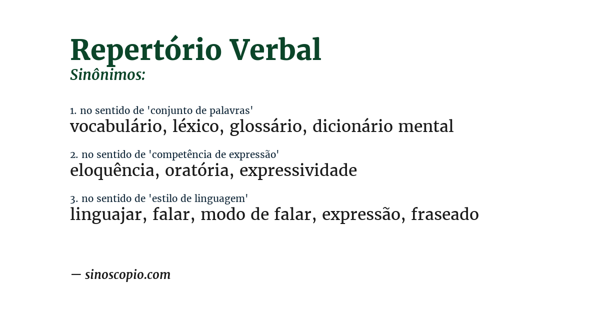 Sinônimo de repertório verbal