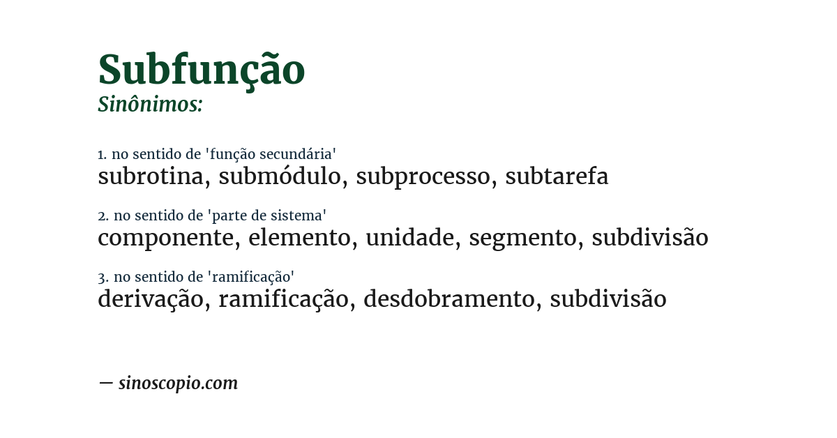 Sinônimo de subfunção