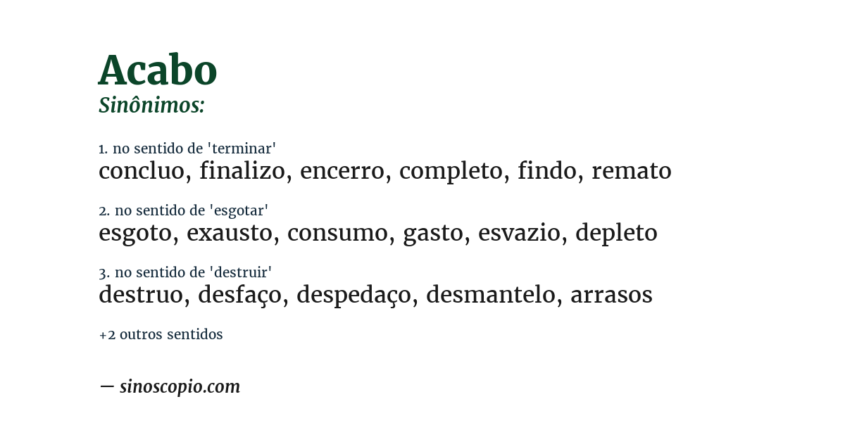 Sinônimo de acabo