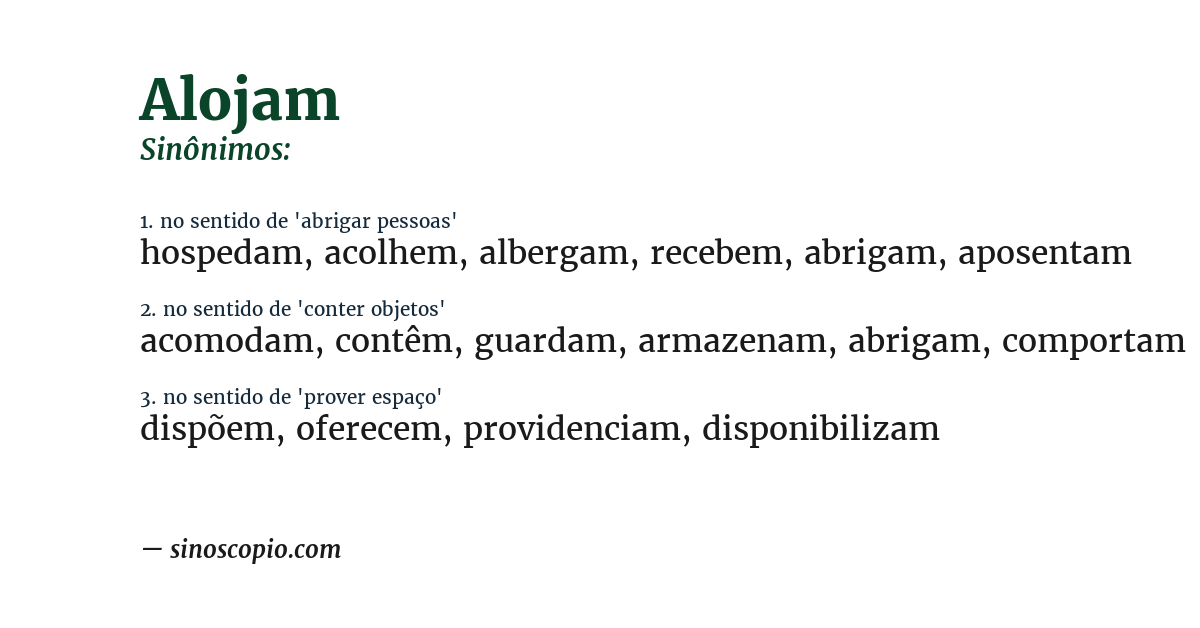 Sinônimo de alojam