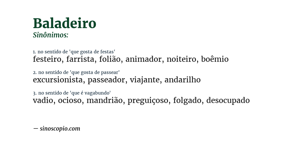 Sinônimo de baladeiro