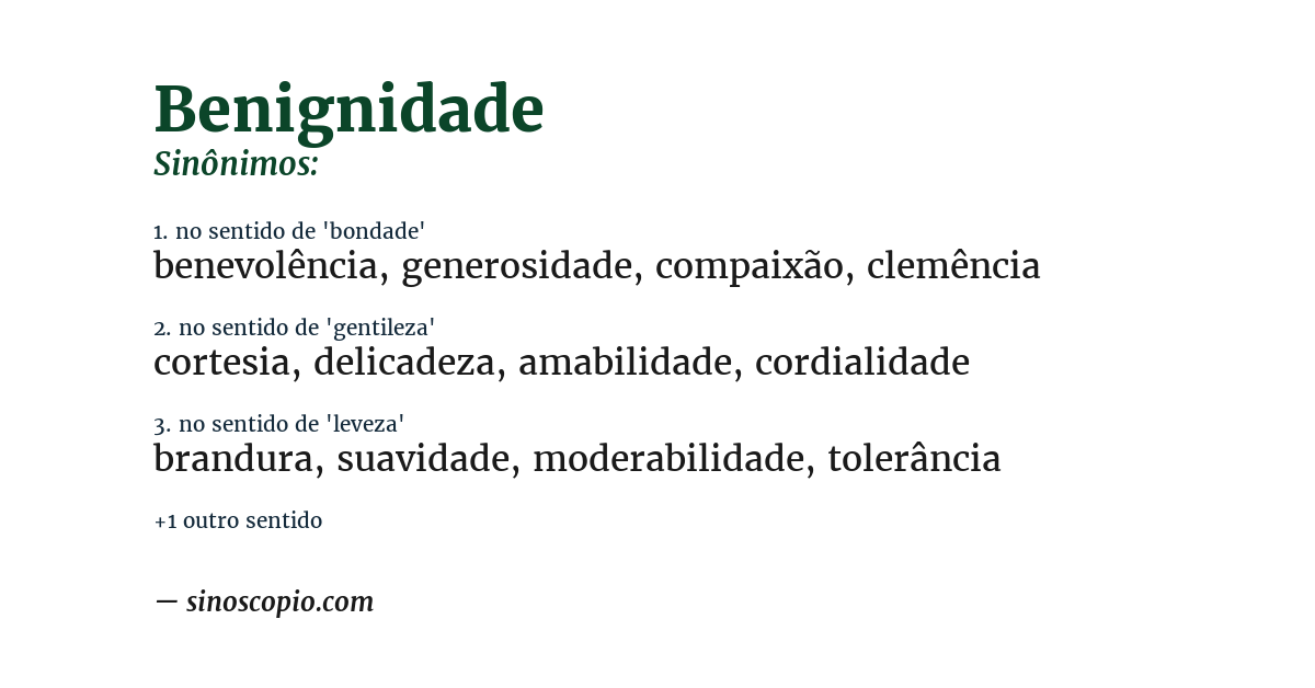 Sinônimo de benignidade