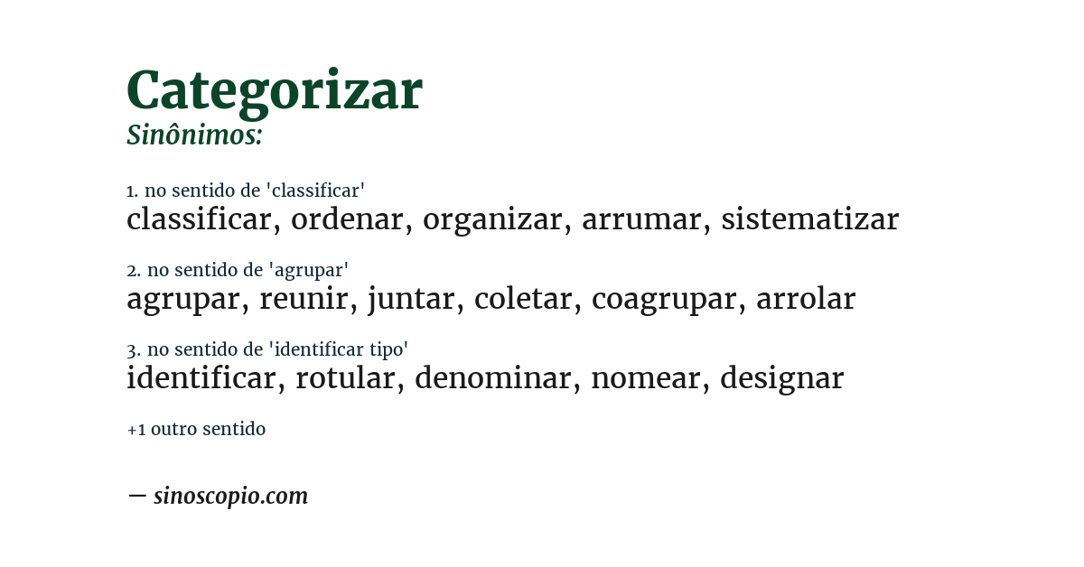 Sinônimo de categorizar