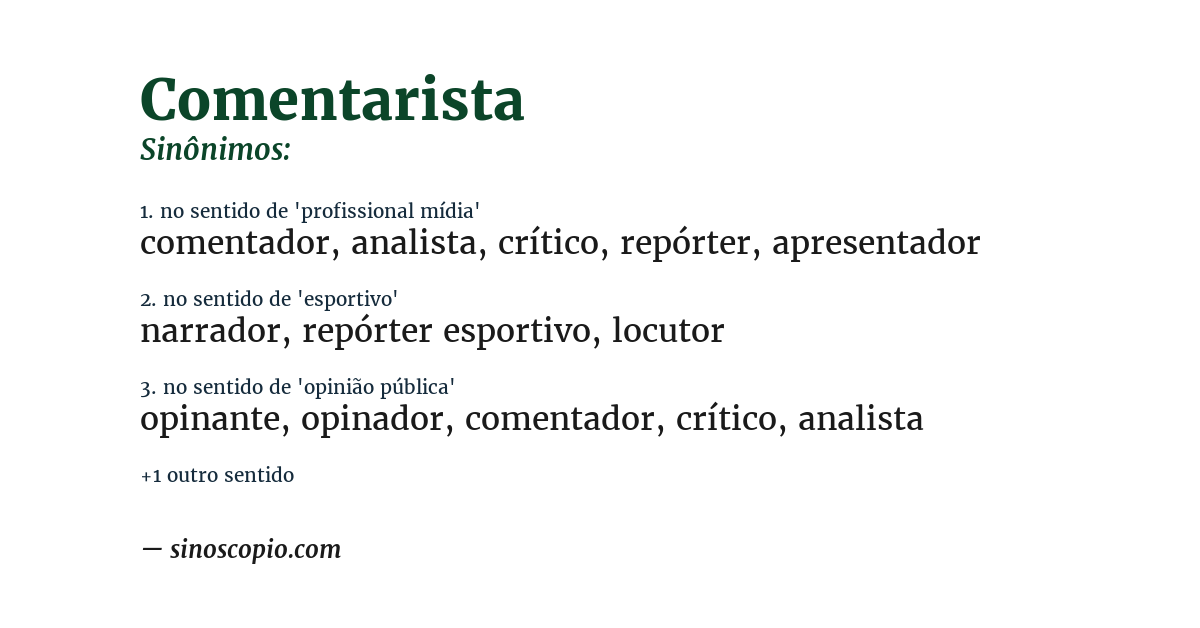 Sinônimo de comentarista