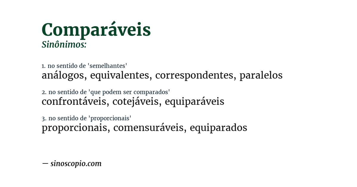 Sinônimo de comparáveis