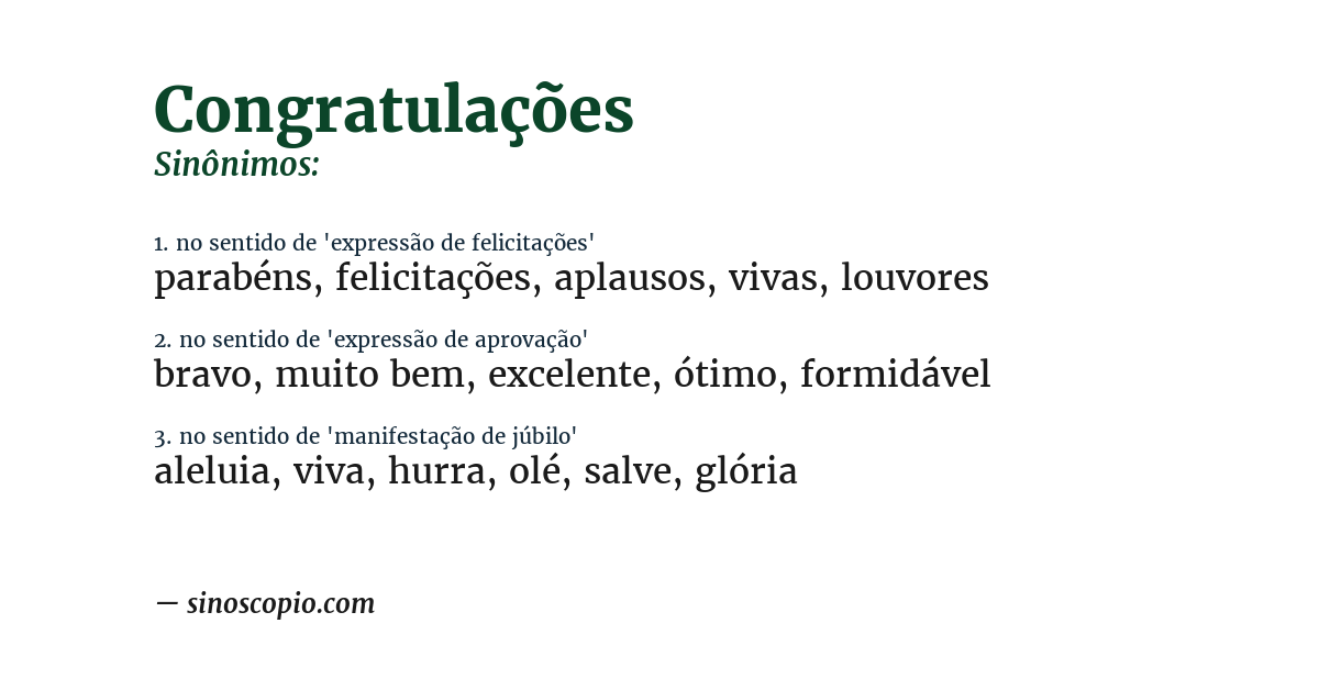 Sinônimo de congratulações