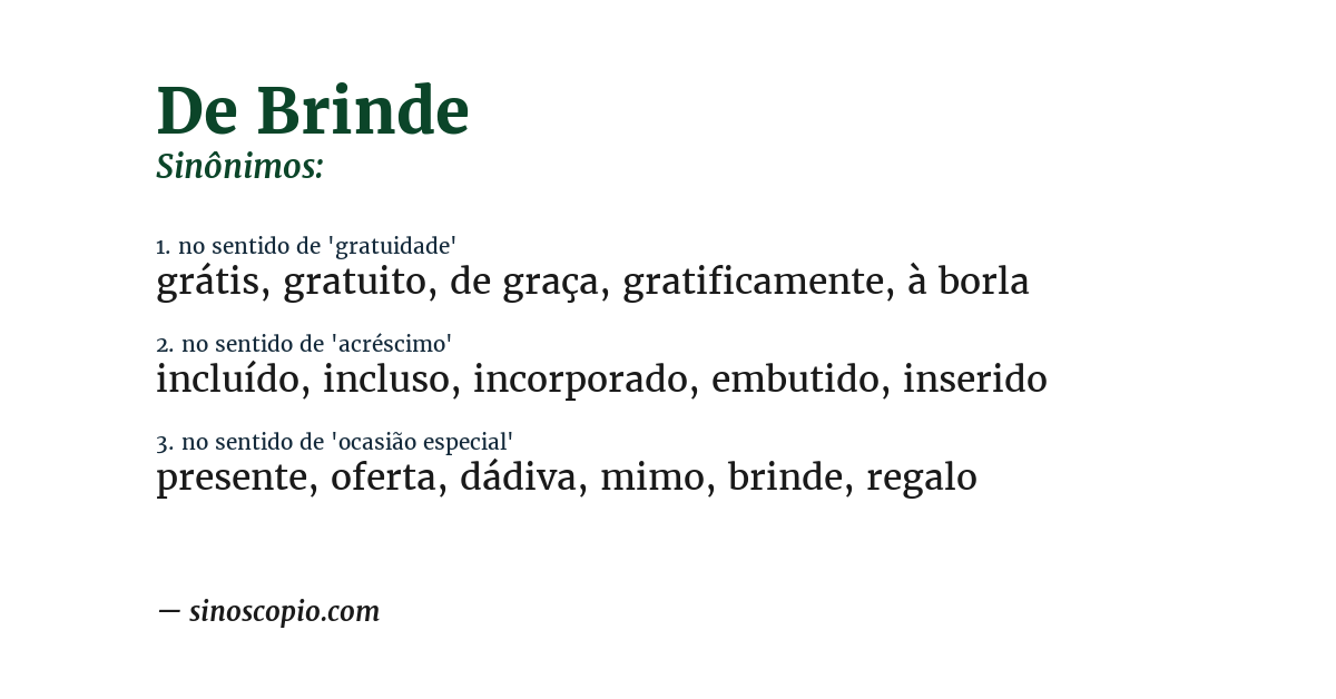 Sinônimo de de brinde