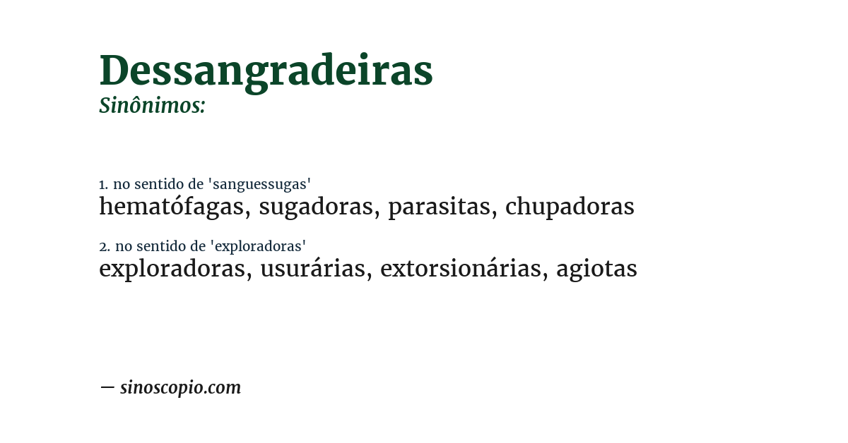 Sinônimo de dessangradeiras