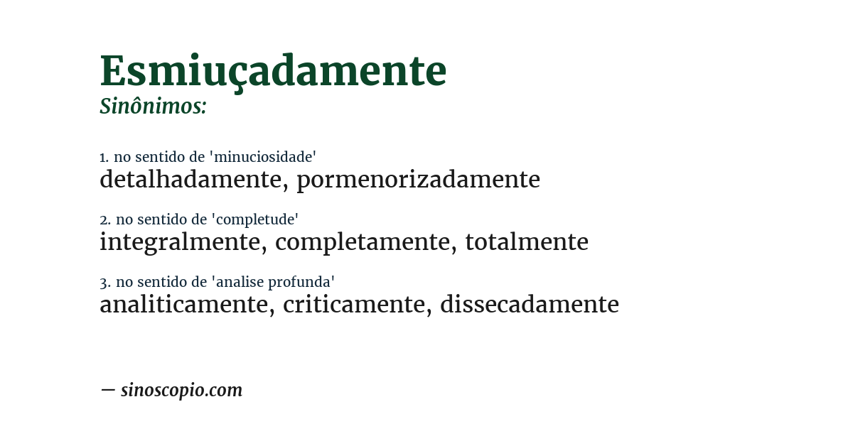 Sinônimo de esmiuçadamente